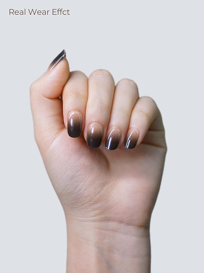Semi Cured Gel Nail Strips - UV Light Gel Nail Stickers - 20 Long Lasting Salon Quality Wraps (Eventide Black)