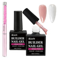 BQAN HEMA-Free Builder Gel, 7-in-1 Self-Leveling Nail Extension Gel with Base/Apex/Strengthener, Low Odor UV/LED Lamp Cured, 2Pcs Professional Nail Building System for Salon & Home (White & Nude)