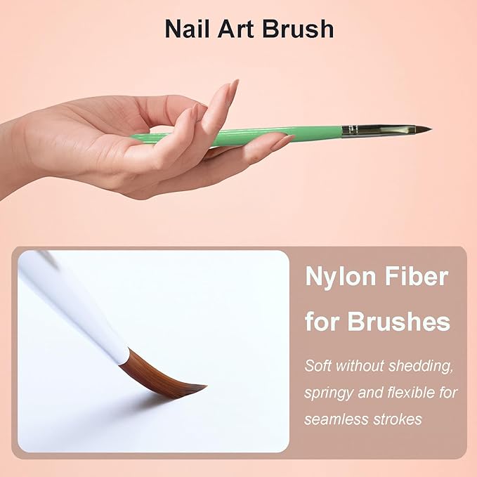 Nail Art Brushes Set 6Pcs - Professional Nail Design Pens with Gel Extension Brush, Polish Brush, Builder Brush, Liner Brush, Carved Brush & Dotting Pen for Acrylic/Gel/Polish, DIY Home & Salon Use