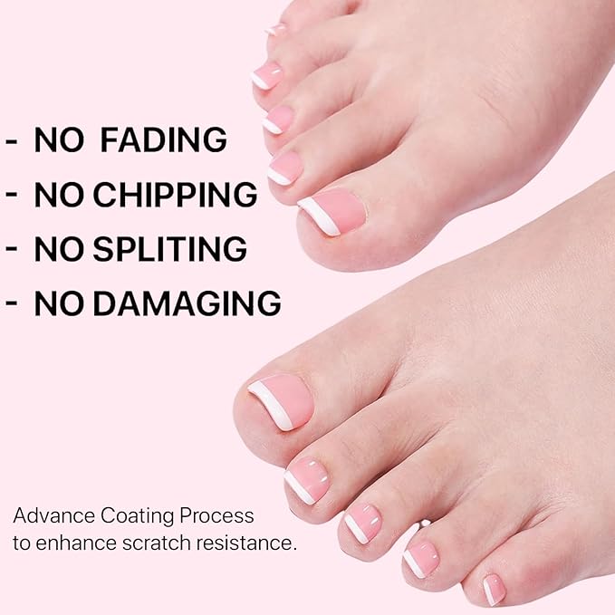 Pink Toe Nail Tips, 216pcs Short Press on Toenails for Women, Soft Toe Nail Press Ons, Square French Tip Toe Press on nails, Soak Off Acrylic Full Cover Fake Toenails Extension in 12Sizes