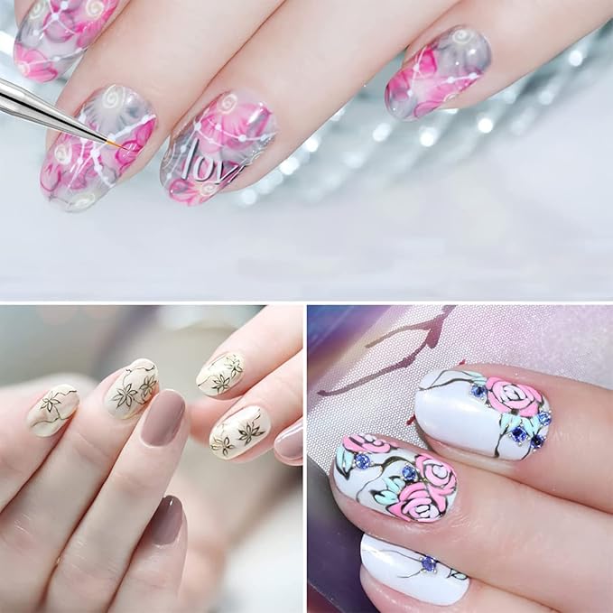 DANNEASY 10 Pieces Acrylic Nail Brush Dual Tipped Silicone Nail Tools Nail Dotting Tool Nail Painting Pen Nail Polish Carving Pen Liner Thin Nail Art Brush