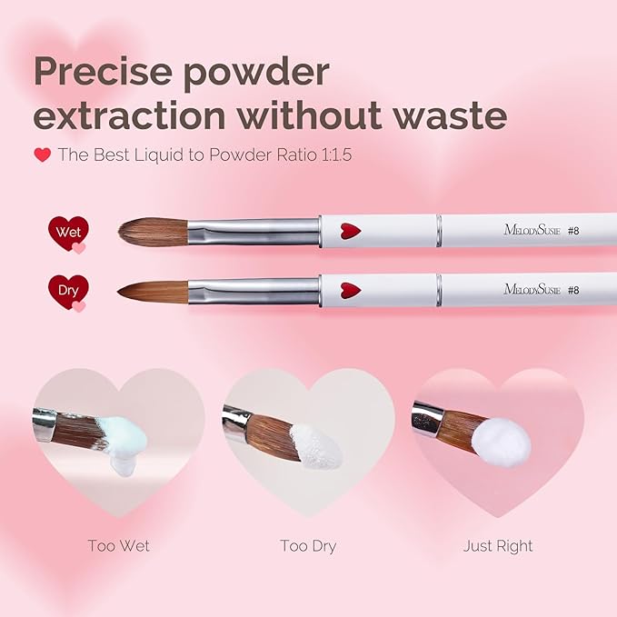 MelodySusie 4Pcs Acrylic Nail Brush Set, Size 8/12/14/16 for Acrylic Powder Nail Extension and 3D Nail Carving for DIY Home Salon