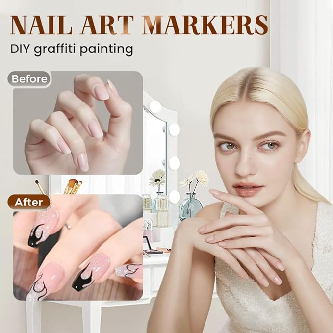 12 Colors Nail Art Pens Set, 2026 New Nail Markers for Nail Art Tools, Nail Polish Pens Quick Dry -Graffiti Dotting Pen Acrylic Paint Pens Point Liner Pen Drawing Painting for Nails Art DIY(1 Set)