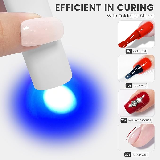 YTD Likomey Handheld UV LED Lamp for Gel Polish,White Quick Dry Mini Nail Light with Folding Bracket, Portable Cordless Rechargeable for Fast Curing UV Nail Glue Builder Extension Gel