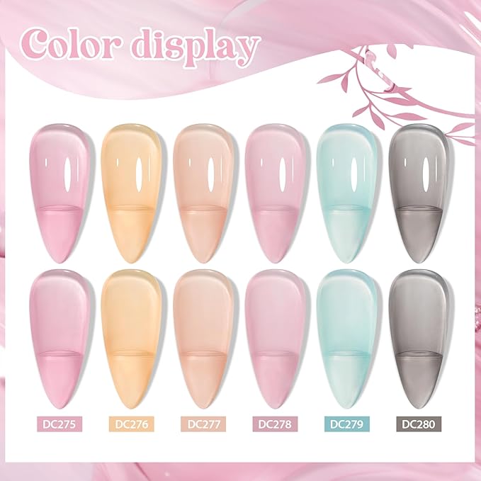MTSSII Sheer Crytal Gel Nail Polish Set Jelly Gel Polish Kit 6 Colors Translucent Pink Blue Orange UV Nail Polish Glass Gel Polish Neutral Soak off Manicure Kit