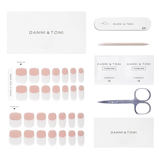 DANNI & TONI Semi Cured Gel Nail Strips Classic French White Tips Gel Nail Wraps Happy-Go-Lucky