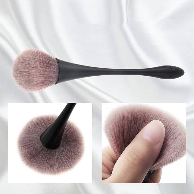 2Pcs Nail Dust Brush Acrylic Brush Cleaner Nail Brushes for Cleaning Dust Dip Powder Brush Large Makeup Brush Blush Brush Nail Clean Up Brush Manicure Brush Nail Art Tools (Gold+Black)
