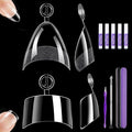 480 Pcs Extra Short Almond Nail Tips, Half Cover Square Nail Tips, 2 Shape Clear Short Fake Nails with Glue, Pre Shape Acrylic Nails with Files and Cuticle Fork for Salons and Home DIY