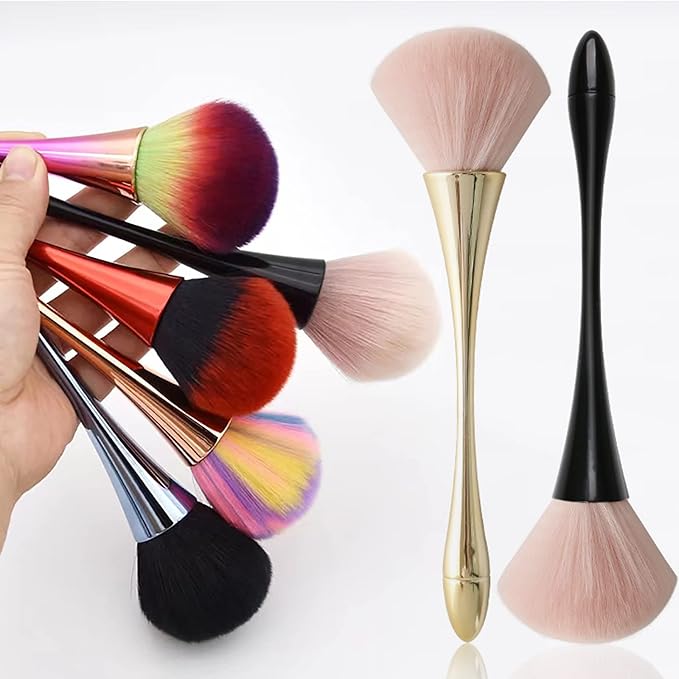2Pcs Nail Dust Brush Acrylic Brush Cleaner Nail Brushes for Cleaning Dust Dip Powder Brush Large Makeup Brush Blush Brush Nail Clean Up Brush Manicure Brush Nail Art Tools (Gold+Black)