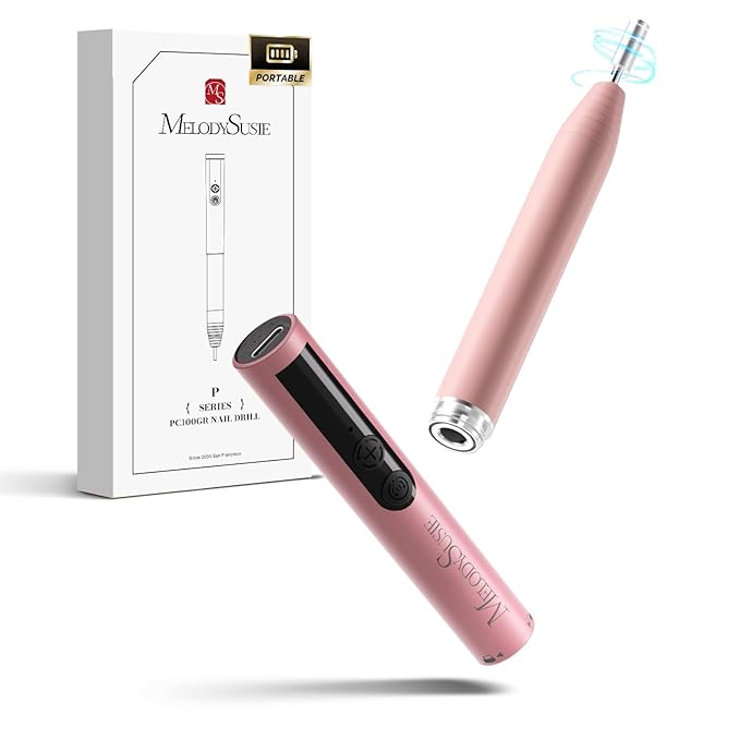 MelodySusie PocketNail Pen-Shaped Cordless Modular Nail Drill, Extended Kit, PC100GR 20000RPM Slim Portable Rechargeable Electric File for Nail Care & Gel Removal at Home for Beginners, Pleasing Pink