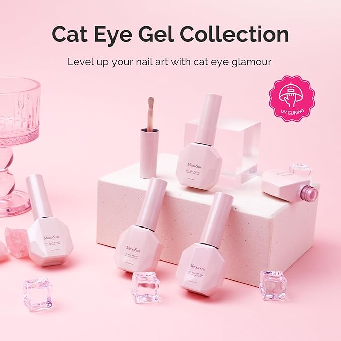 MelodySusie Minimal Nude Pink Cat Eye Set Cat Eye Gel Nail Polish Set 6 Pcs, 0.26 Fl Oz Glitter Holographic Magnetic Nail Polish with Magnet, UV Nail Polish for Nail Art Manicure Salon DIY at Home