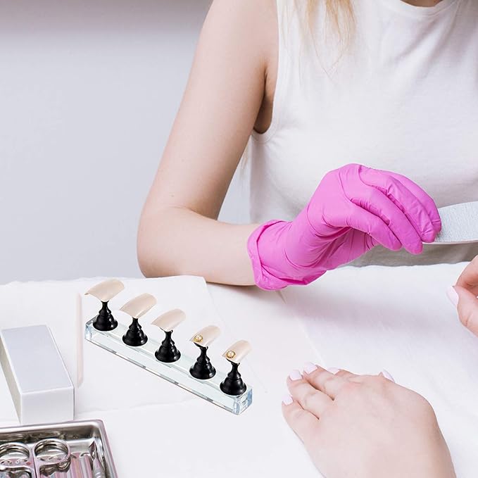 4 Sets Acrylic Nail Display Stand Nail Holder Magnetic Nail Practice Stand Fingernail DIY Nail Design Stand for False Nail Manicure Tool (Black)