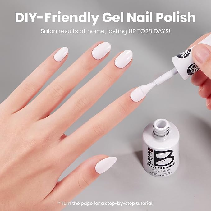 Beetles White Gel Nail Polish - FrostedWhite 15ML/0.51Fl Oz, Milky White Gel Polish, Same Color Same Bottle STAY SHINING, Soak Off UV LED Lamp French Nails Art, Manicure Salon DIY Home White Nails