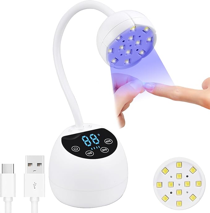 Mini U V LED Nail Lamp with 3 Timers and LCD Display,36W Cordless Flash Cure Gel x Nail Lamp, Auto Sensor Gooseneck Portable USB Gel Nail Dryer U V Light for Home DIY, Pearl White, ML-10003