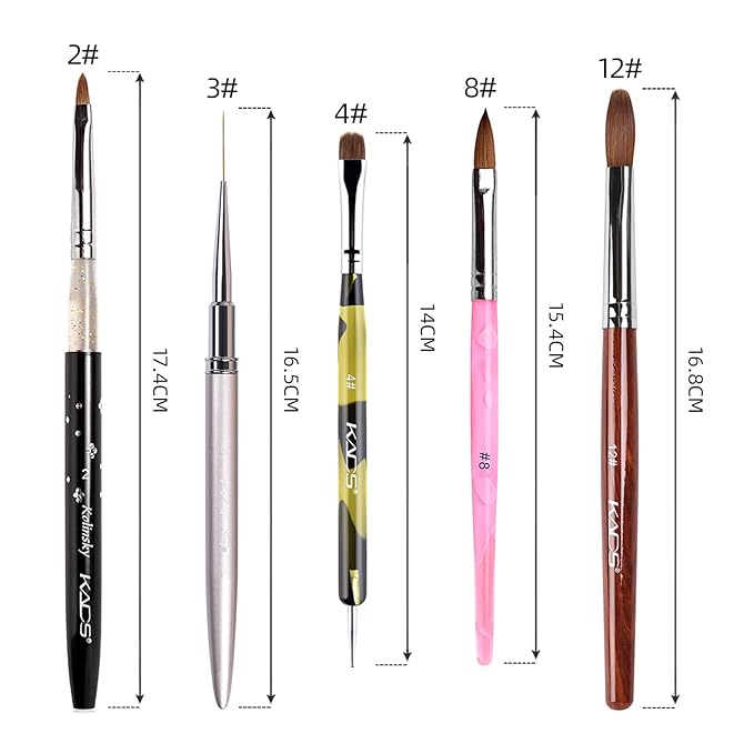 KADS Kolinsky Sable Brush 2 Way Acrylic Professional French Manicure Clean-up Brush Nail Art Brush Nail Dotting Pen (5 Pcs Different Series)
