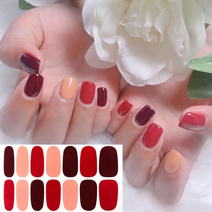 WOKOTO 20 Sheets Mixed Solid Color Nail Polish Stiers Full Nail Wraps For Women Self-Adhesive 280 Tips Press On Nail Polish Strips Gel Stickers For Nails With Nail File Easy Apply Color Strips Sheets