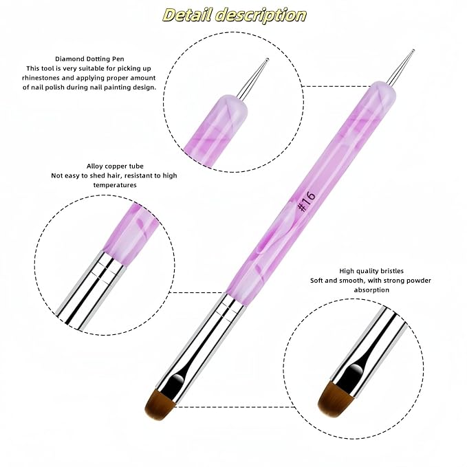 French brush for nails Premium 2 Way French Gel Acrylic Nail Art Brush & Dotting Tool ，2-Piece #14 & #16，Professional Nail Salon Quality Brush, Nail Dotting Pen