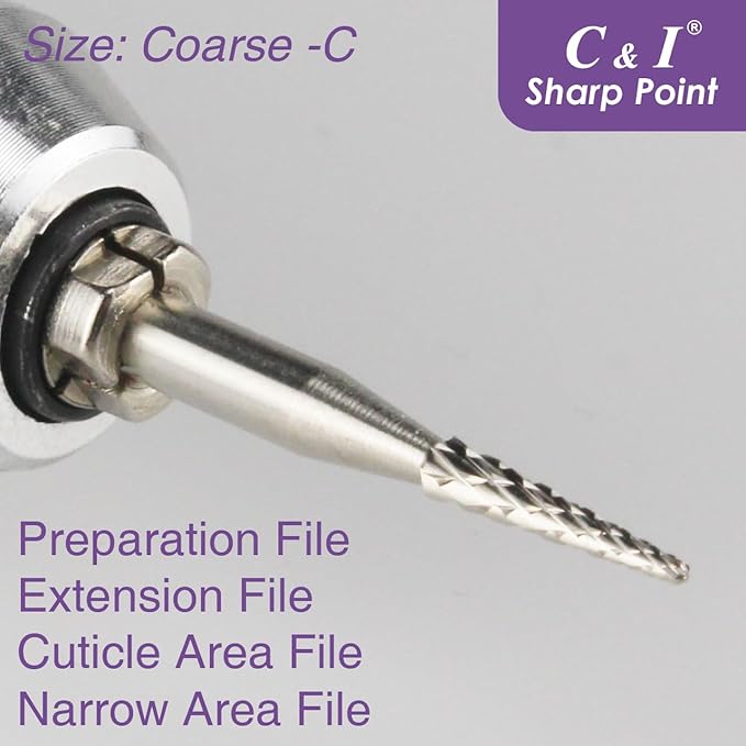 C & I Nail Drill Sharp-Point Bit Efile of Electric Nail Drill Machine Nail Techs Tool for Preparation, Extension or Cuticle Care (Coarse -C)