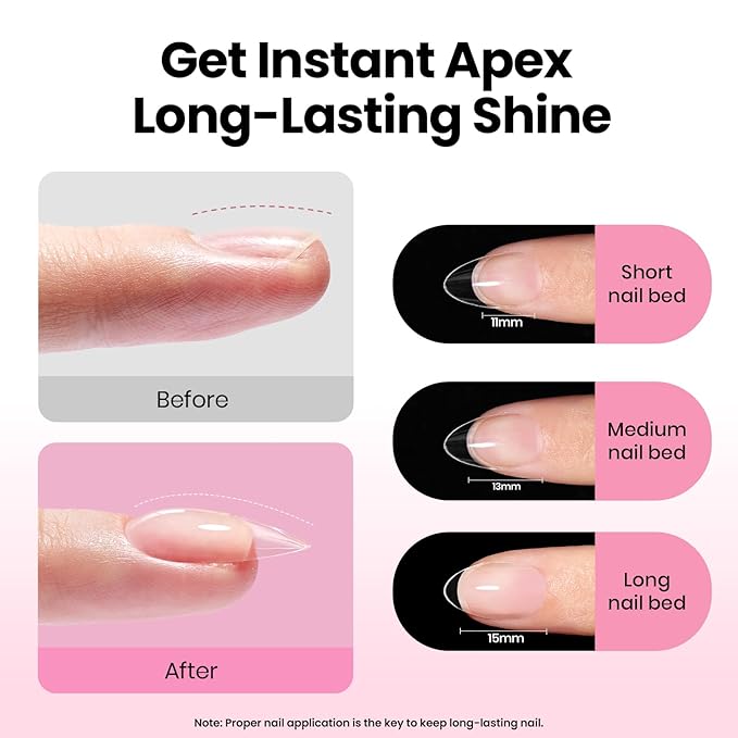 Beetles Tipex Lite Apex Nail Tips Kit, Almond Short, 192pcs 16 Sizes, with UV Nail Glue, Base & Top Coat, Mini Nail Lamp, Nail Clipper & Cuticle Nipper,Pre-Building Pre-Etched Acrylic Tips Kit