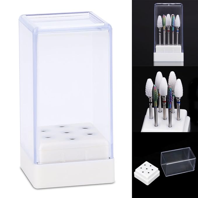 7 Holes Nail Drill Heads Bits Holder Organizer Box Container for Nail Grinding Heads Display