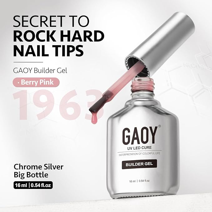GAOY Builder Gel for Nails, 16ml Nail Strengthener in a Bottle, Nail Extension Hard Gel, Soak Off Long Lasting UV Light Cure, 1963 Berry Pink, Base Coat Top Coat Needed