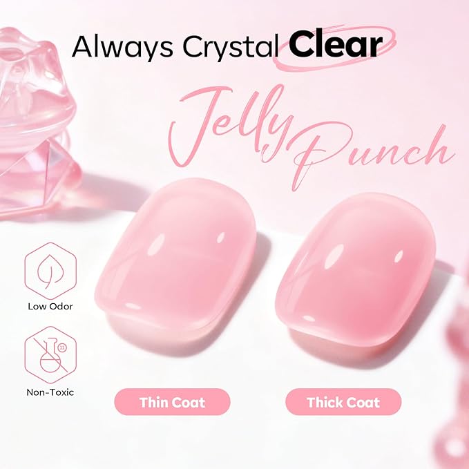 modelones Builder Nail Gel, Sheer Pink Builder for Nails No Top Coat Needed, Glossy Jelly Finish Light Pink, C-Curve Sculpting, No-Wipe, 9-in-One LED Lamp Cured Color Rubber Base Gel Polish