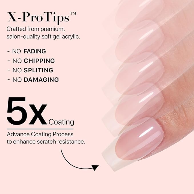 SXC Cosmetics French Tip Press On Nails - Skin Tone Nude and Color Series, Short Coffin X-Pro Tips Starter Kit ST119KIT