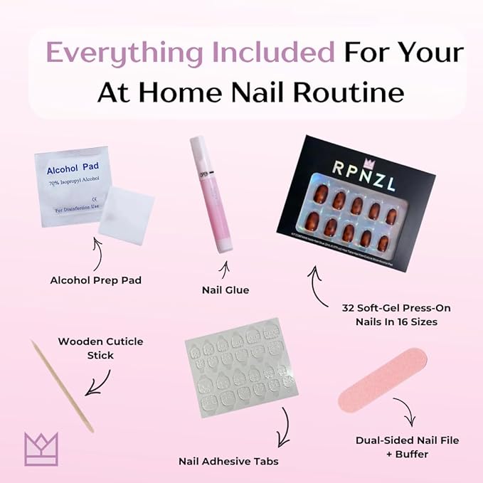 Press On Nails - Tortoise | Amber Tortoise Shell Short Oval, Salon Quality | 32 Nails, 16 Sizes Kit with Glue and Adhesive Tabs I Female Founded - Beauty, Self Care