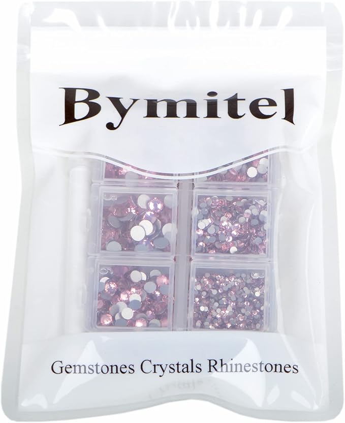 Bymitel 5000 Pieces 6 Mixed Sizes Glue Fix on Glass Rhinestones Round Crystal Gems Flatback for DIY Jewelry Making with one Picking Pen(6-Sizes 5000PCS, Lt. Rose)