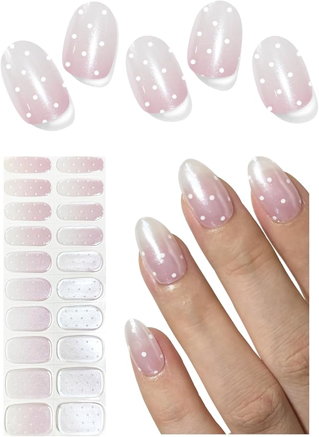 Semi Cured Gel Nail Strips, Dot Gradient 20pcs Adhesive UV Sticker, Wraps for Home Manicure DIY