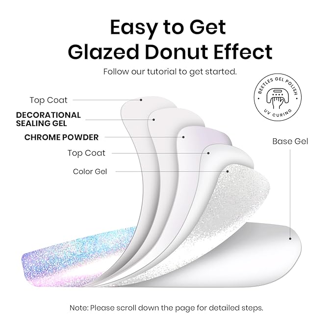 Beetles Chrome Nail Powder for Nails Aurora Pearl Kit 6 Colors with Base Top Coat Color Gel Polish-Iridescent Glazed Donut Chrome Nail Powder Metallic Mirror Mermaid Glitter Kit for Nail Art Design