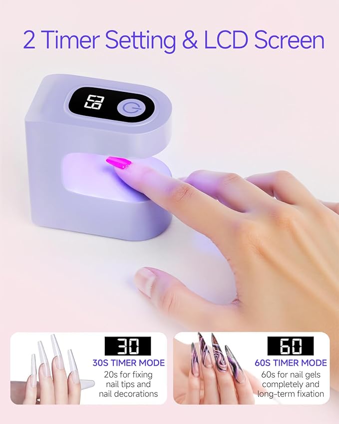 Mini UV Light for Gel Nails, Rechargeable Nail Lamp with 2 Timers & LCD Display, Portable UV Nail Dryer Cordless Gel Nail Lamp for Home DIY Manicure Art