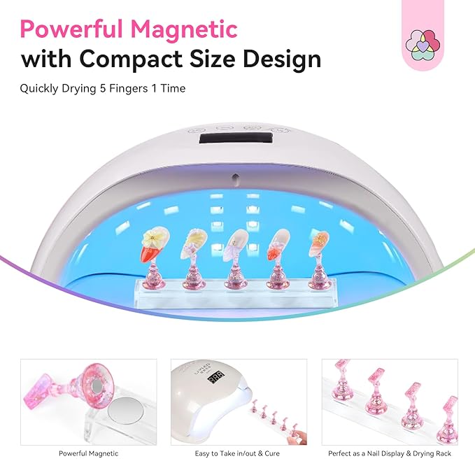 SAVILAND 3 Set Nail Holder for Painting Nails:Nail Stand for Press Ons Powerful Magnetic Nail Stand Fake Nail Stand for Nail Holder Nail Display Press on 40 Pcs Reusable Adhesive Putty Home Use