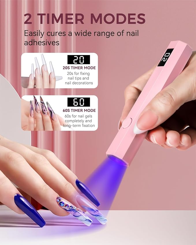 UV Nail Light Handheld UV Light for Nails 3W Portable Led Lamp with 2 Timer Settings 20/60s for Gel Polish Home DIY Salon Women(Pink)