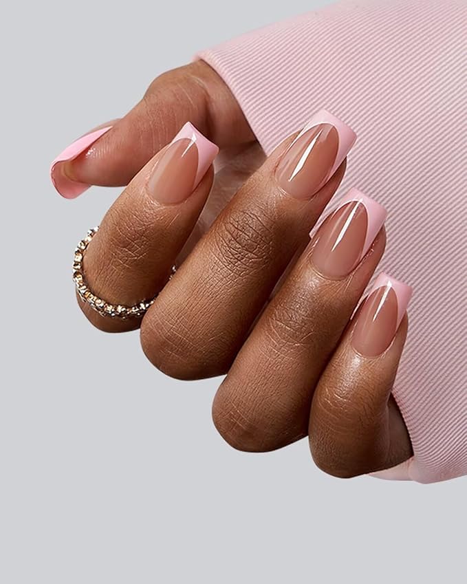 BTArtboxnails XCOATTIPS Press On Nails Short - 5 Pink Shades & 160PCS Square French Tip Nails, Soak Off Soft Gel Nail Tips Salon Quality Gel Nail Extensions in 16 Sizes