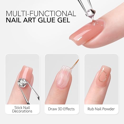 GAOY Rhinestone Glue for Nails, 15ml UV Gem Glue with Nail Art Brushes, for Charms Diamonds Jewels and Decorations