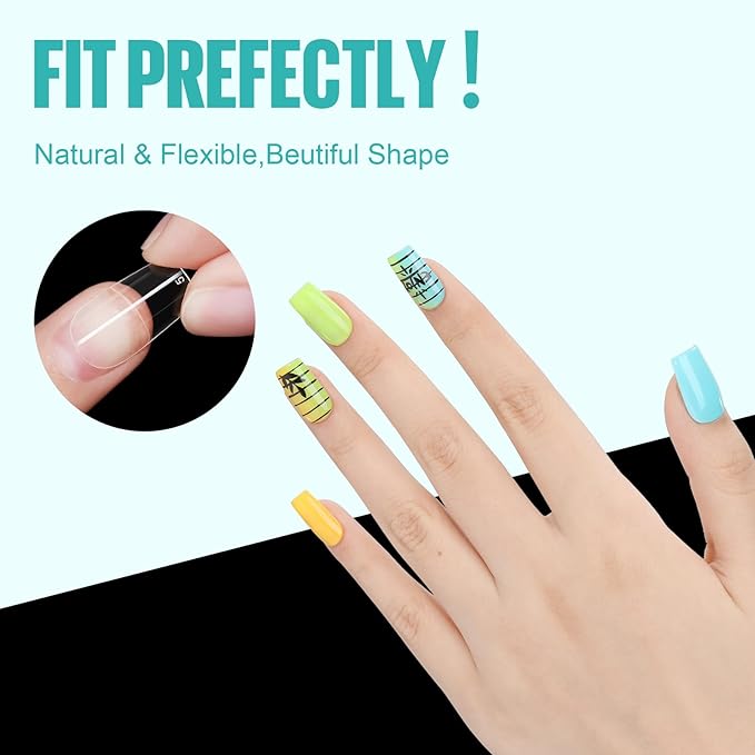TOMICCA Short Square Nail Tips, 504Pcs Clear Press on Nails Square Full Cover Nail Tips Clear False Press on Nails, Soft Tips for Gel Nail Extension DIY Nail Salon 12 Sizes