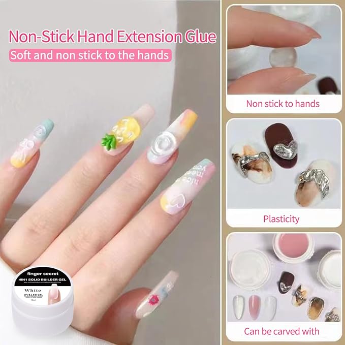 Solid Nail Builder Gel Set, Nail Extension Gel with Nail Art Tools, DIY Non Stick to Hand for Nail Art, Solid Builder Gel Manicures Nail Enhancement Gel 3D Gel Art Building & Sculpting Gel Carving