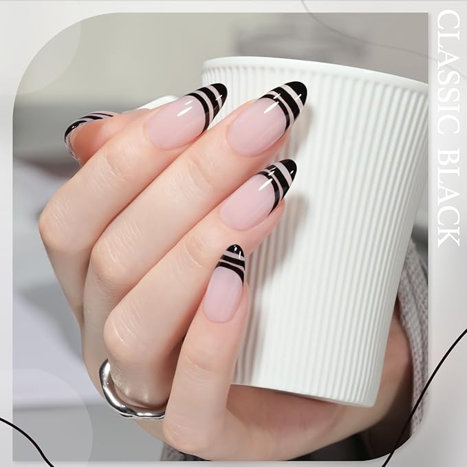 GAOY Black Swirl Gel Nail Polish Art Liner, 8ml Classic Color Nail Paint Design with Thin Brush, UV Light Cure for DIY French Manicure at Home