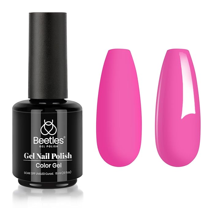 Beetles Pink Gel Nail Polish - Cosmos Bouquet Hot Pink Gel Polish, 15ML/0.51Fl Oz Soak Off UV LED Lamp Neon Nail Art, Long-Lasting Manicure Salon DIY Home Spring Nails - Gifts for Her
