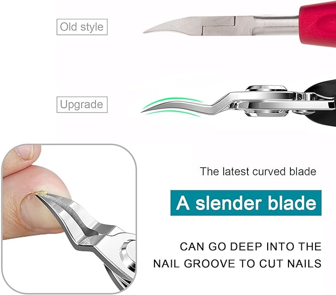 Ingrown Toenail Clippers(Upgrade), Steel Nail Clippers for Professional Podiatrist, Unique Long Handle Curved Blade Tool for Thick & Ingrown Nails, Suitable for Men, Women and Elderly-XIORRY