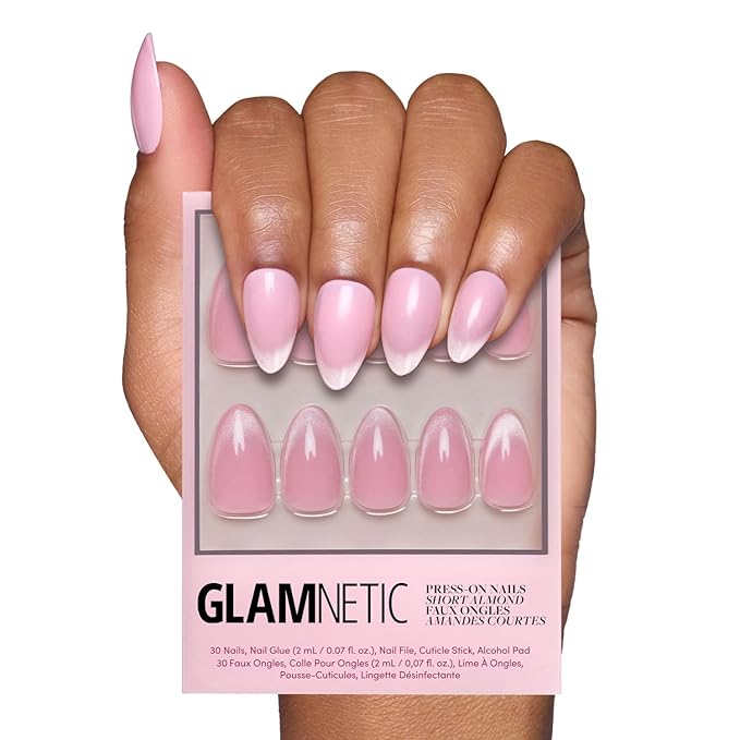 Valentines Day Glamnetic Press On Nails - Lovers Blush | Opaque, Glossy Velvet Pink Nails, Salon Quality | 15 Sizes - 30 Nail Kit with Glue