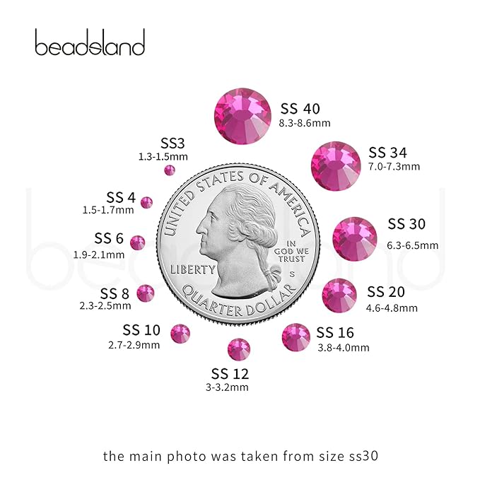 Beadsland 144pcs Flat Back Crystal Rhinestones Round Gems for Nail Art and Craft Glue Fix, Fuchsia, SS40, 8.4-8.7mm