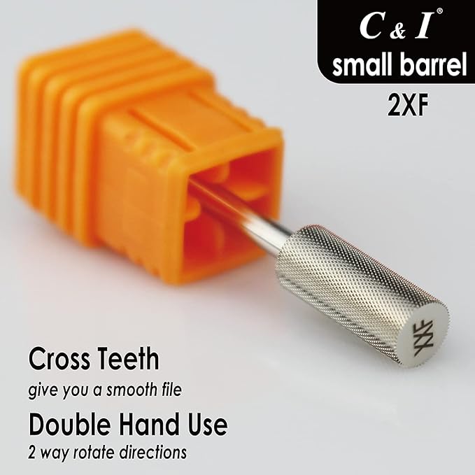 C & I Small Barrel Nail Drill Bits, Professional Electric File for Manicure Drill Machine, Nail Gels Remove, 3/32” (Double Fine -2XF)