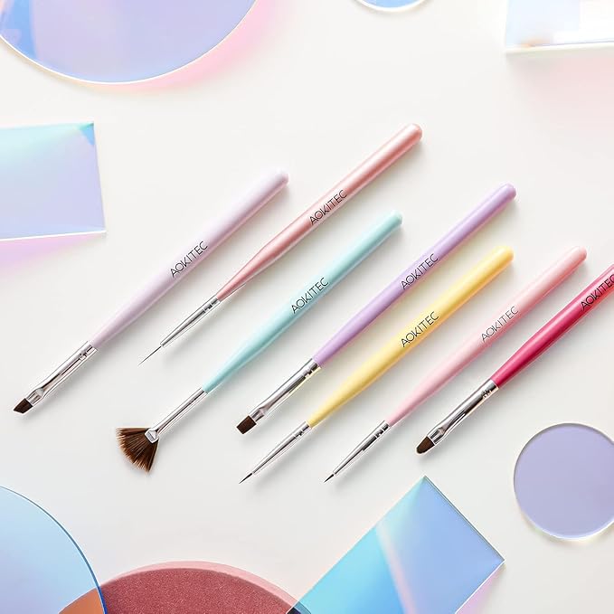 Aokitec 7 Pcs Nail Art Brushes Set, Professional Nail Paint Brush Kit,Manicure Detail Design Tools for Painting Carving,Extensional,Builder Gel DIY