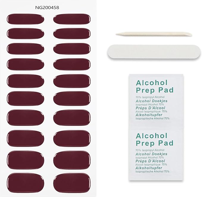JMEOWIO Gel Nail Stickers Wine Red Semi Cured Gel Nail Strips Wraps UV/LED Nails Art Design Decoration Accessories