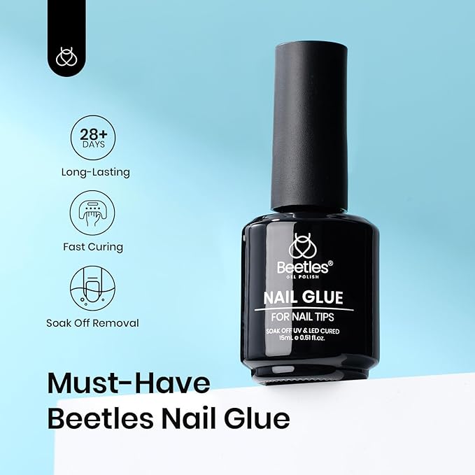 Beetles 15ml Gel Nail Glue 9 in 1 for Acrylic Nails Tips and Clear Press on Nails, Long Lasting Extension Glue, Base Coat, Blooming Art Gel, U V Light Cured