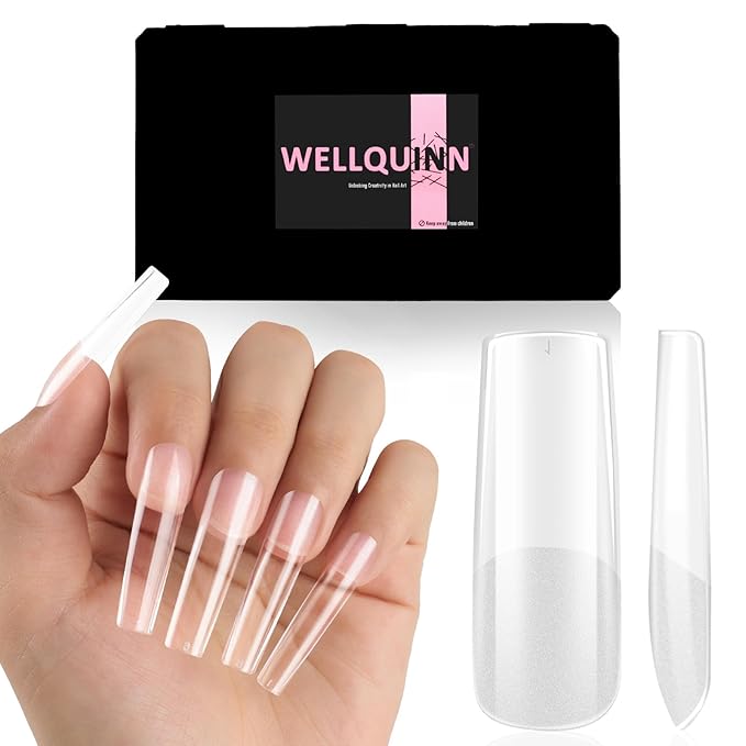 Square Nail Tips Long Thicken Soft Gel Nails Pre-etched Clear Full Cover Press on Acrylic Fake Nail Extension for Manicure Salon Home DIY 360Pcs 15 Sizes Black Box Collection