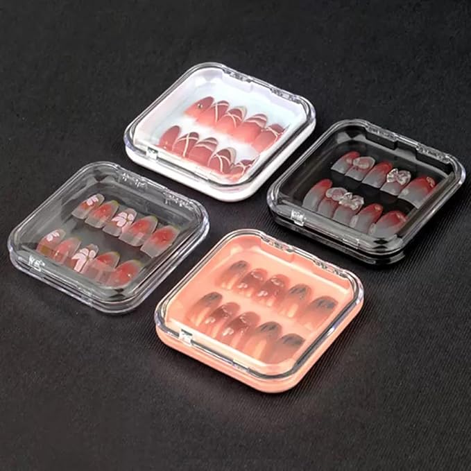 14 Pcs 2.9" Press On Nail Packaging Box, Press on Nail Storage Boxes with 60 Pcs Adhesive Double Sided Tape Artificial False Nail Box Organizer Fake Nail Case Display Clear Nail Packaging Boxes