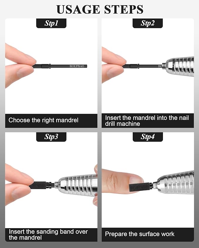 Rolybag 5Pcs Mandrel Nail Drill Bit 3.1mm Mini Mandrel Bit for Nails 3/32" Shanks E-File Nail Drill Bits for Small Sanding Bands Acrylic Gel Nails Manicure and Pedicures (Black)